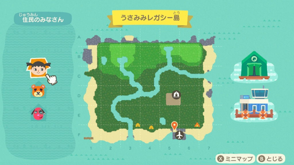 うさみみレガシー島のマップの画像です。